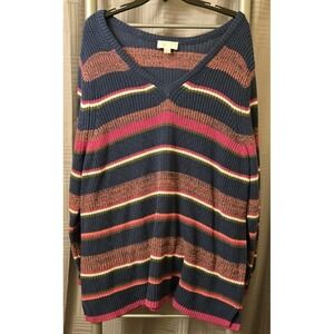 Belle Boho by Kim Gravel Women's V-Neck Knit Striped Multicolor‎ Sweater 3XL